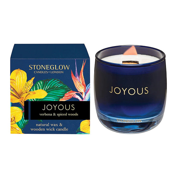 Stoneglow Natural Wax & Wooden Wick Candle - Joyous - Verbena & Spiced Woods