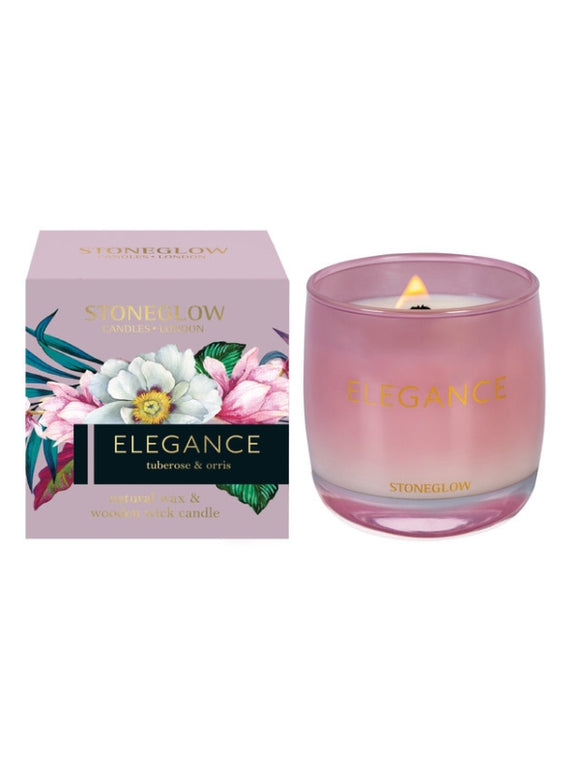 Stoneglow Natural Wax & Wooden Wick Candle - Elegance Tuberose & Orris