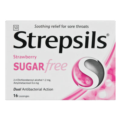 Strepsils Strawberry Sugar Free Lozenges 16 Pack